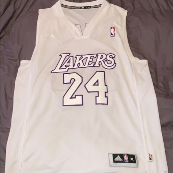 White and purple lakers jersey Clearance